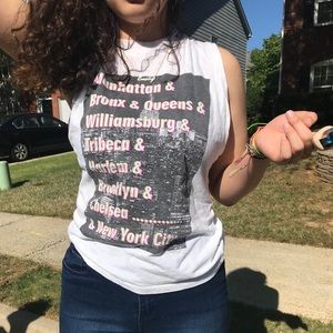 White graphic woman’s muscle tee